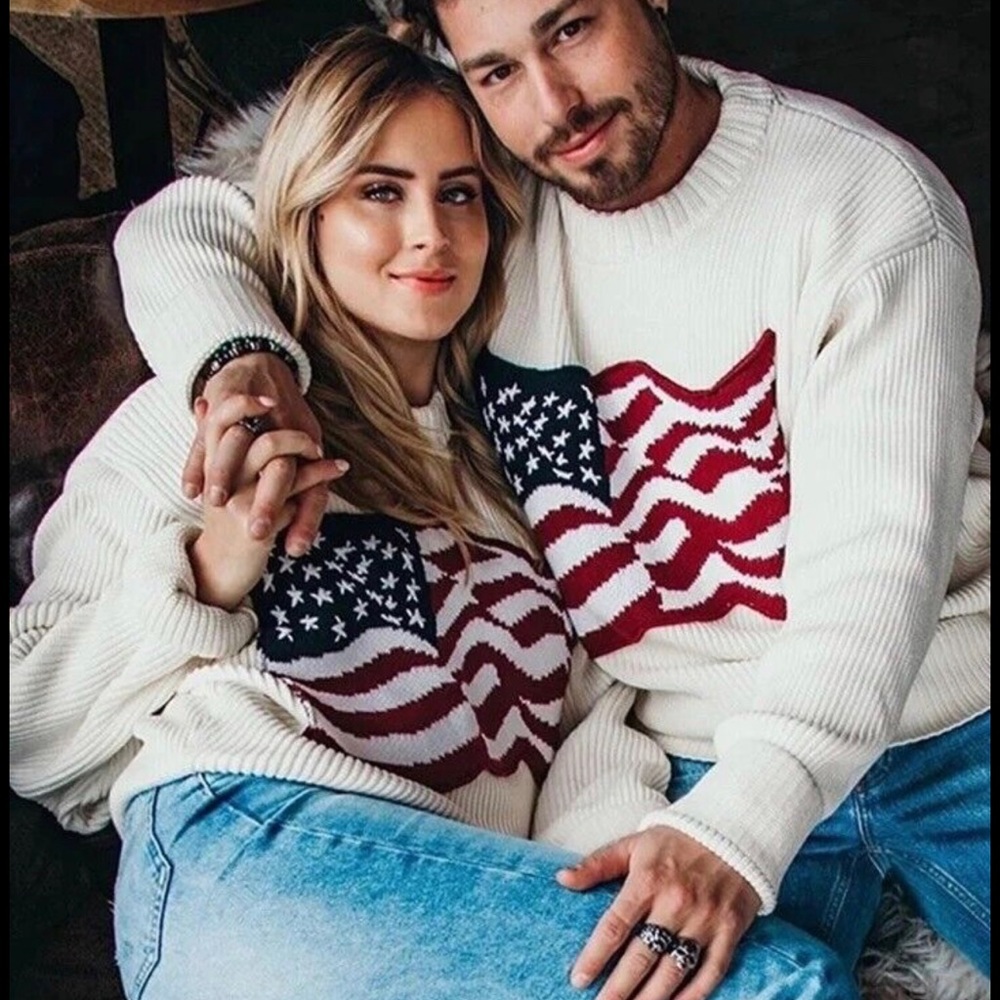 TOMMY HILFIGER Collection AMERICAN FLAG RIBBED JUMPER OVERSIZED SWEATER cotton - Picture 2 of 5